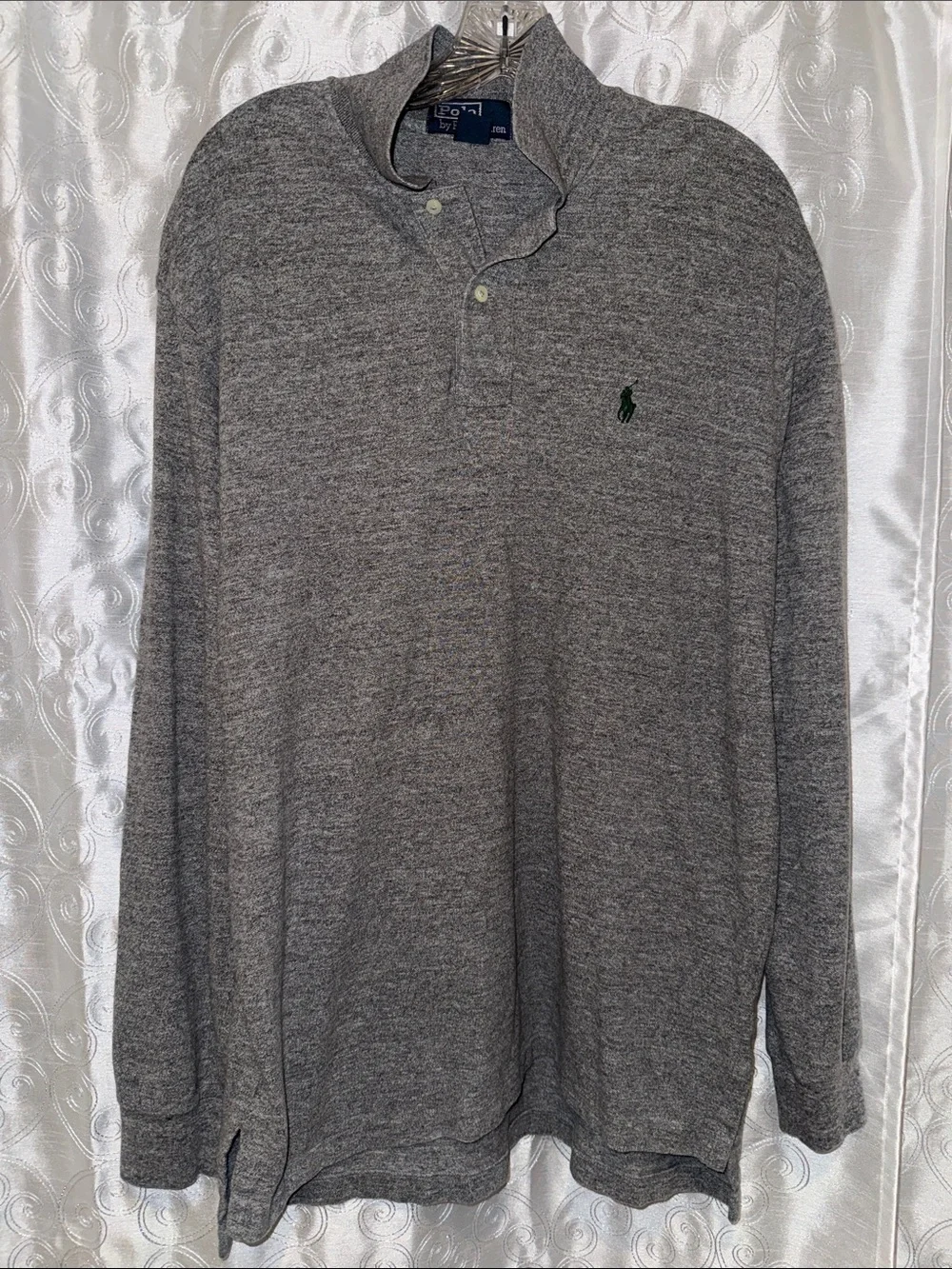 Ralph Lauren Heather Gray Long-Sleeve Polo with Green Pony Men’s Size Large 🔥G13